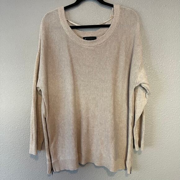 Lane Bryant Popover Knit Wide Crewneck Side Zipper Detail Tan Sweater Plus 18/20 - Picture 1 of 7